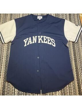 VTG STARTER New York Yankees Jersey Mens L Blue MLB 90s Jeter Y2K Hong Kong Made